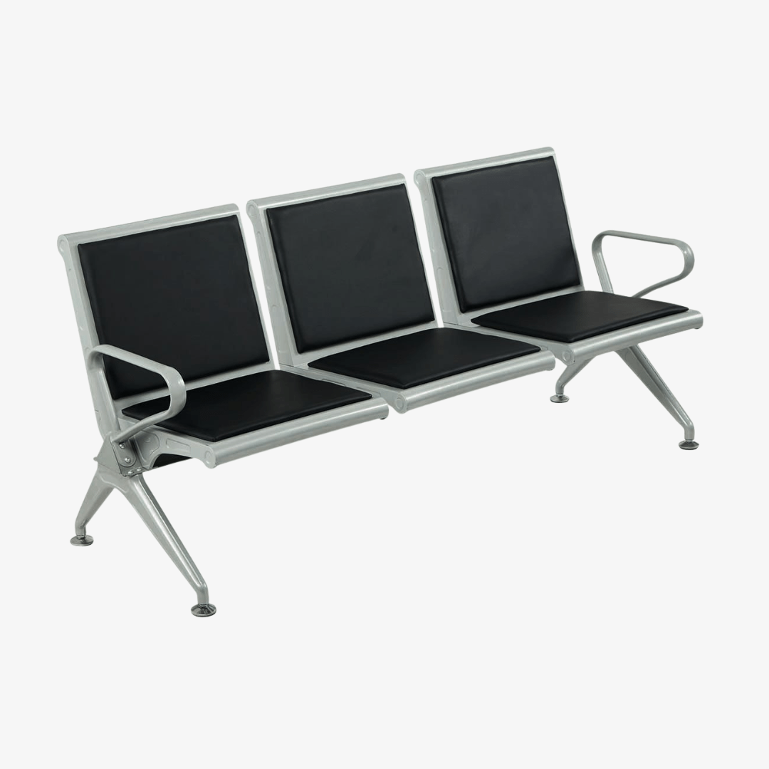 Banc d’accueil 3 places – Siège de salle d’attente en métal avec coussins