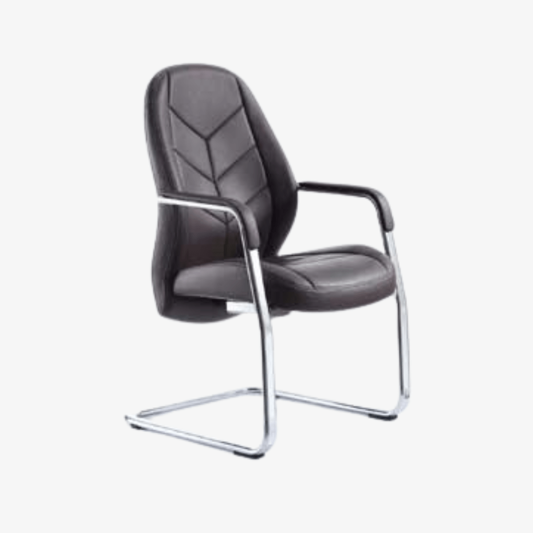 Chaise visiteur design en cuir noir avec armature luge chrome