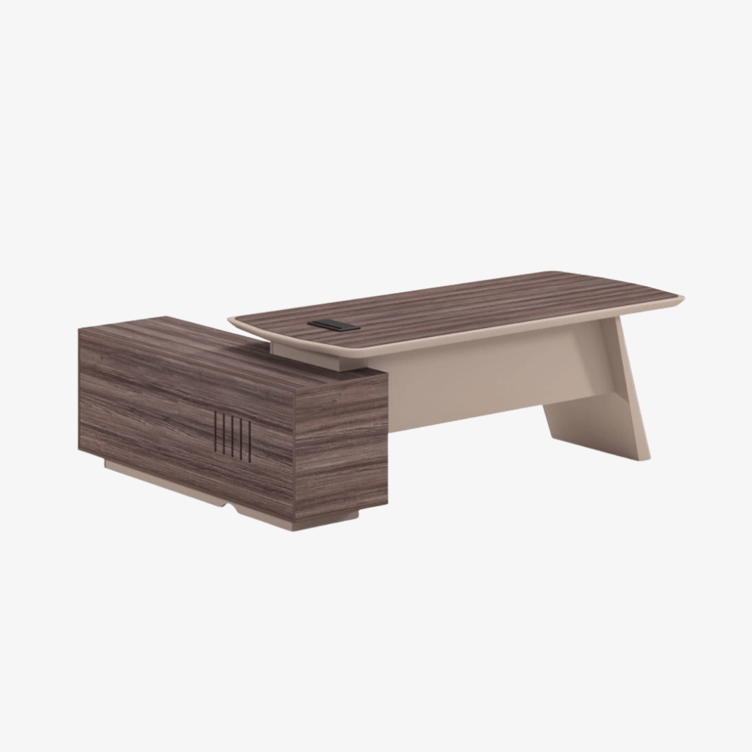 Bureau professionnel en bois avec passe-câbles intégré