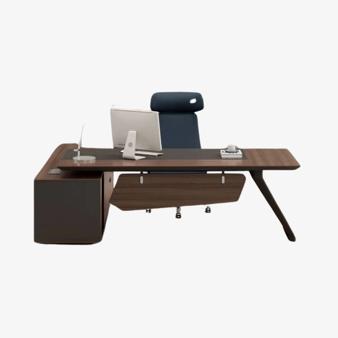 Bureau moderne bois et gris avec meubles de rangement intégrés